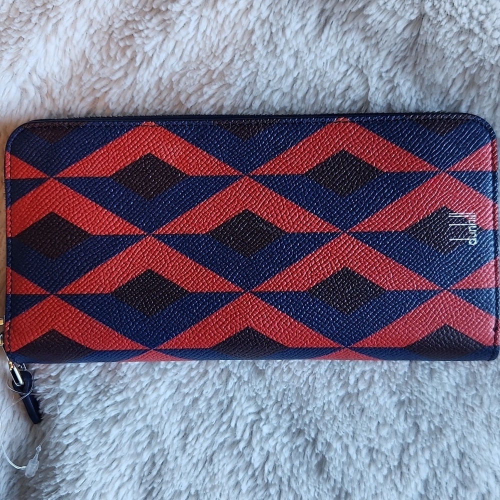 Dunhill Cadogan Zip Coat Wallet – Red & Navy Geometric Print